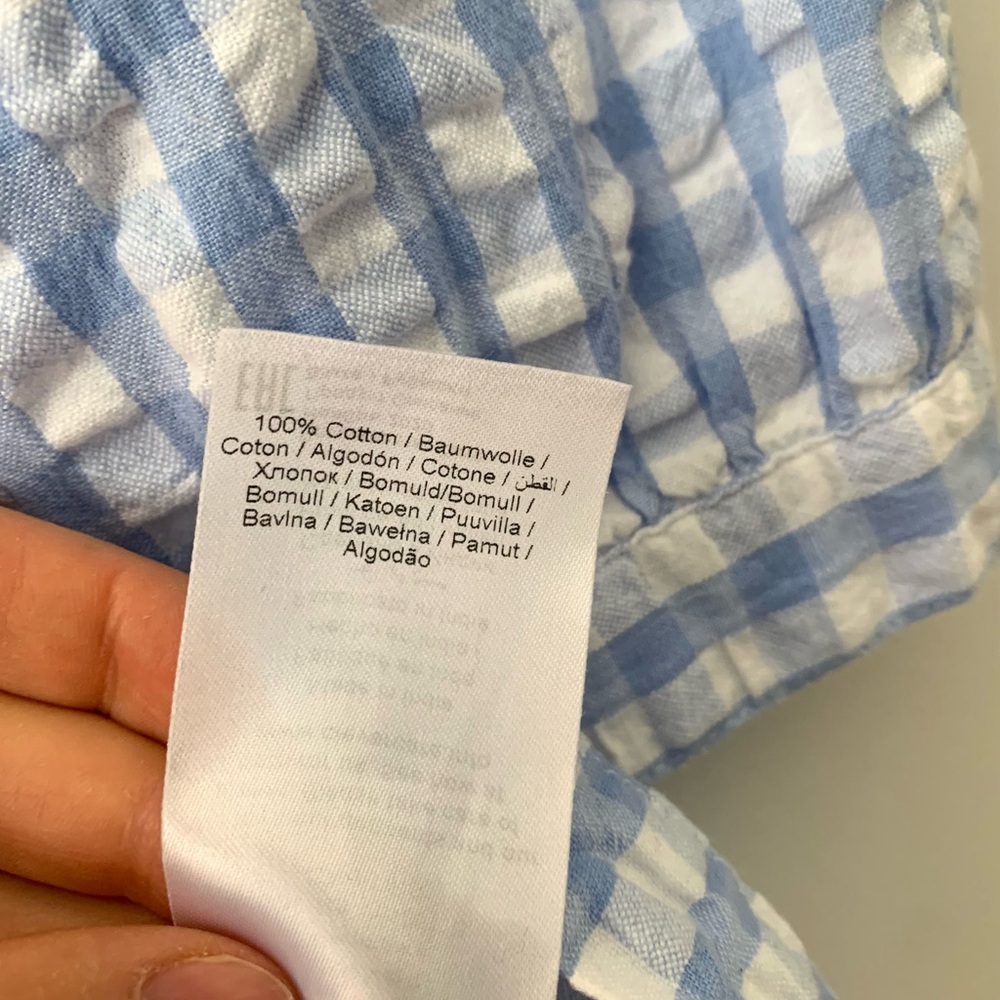 ICHI Light Blue Gingham Puff-Sleeve Button-Up Blouse - Picture 5 of 6